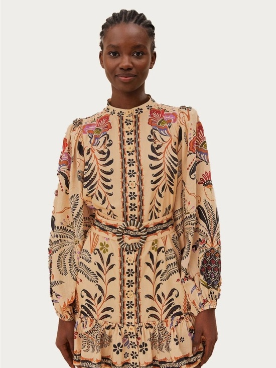 FARM Rio Dresses & Skirts - FARM Rio Beige Floral Mini Dress with Multicolor Print